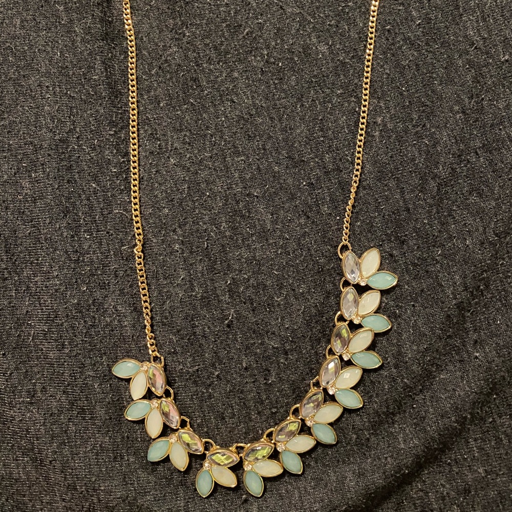 Blue Ombré Statement Necklace w/ Gold Chain